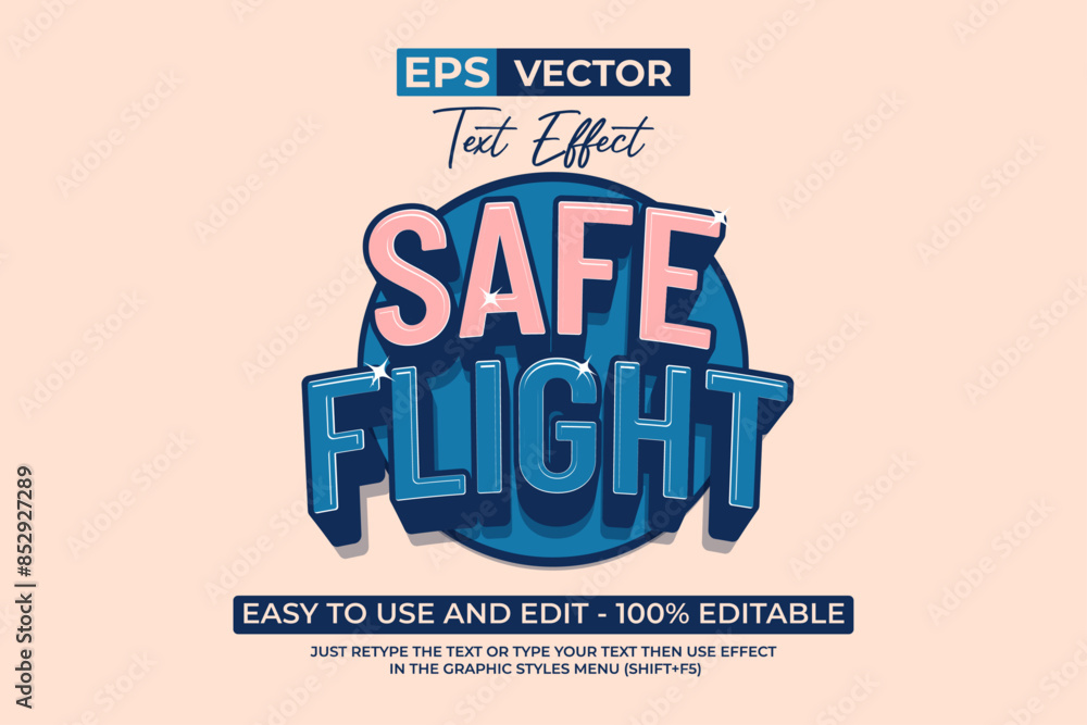 Obraz premium Safe Flight Editable Text Effect 3D Traditional Simple Style.