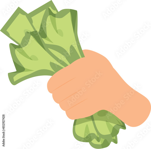 Hand is clutching a wad of cash, representing wealth, earnings, or a financial transaction