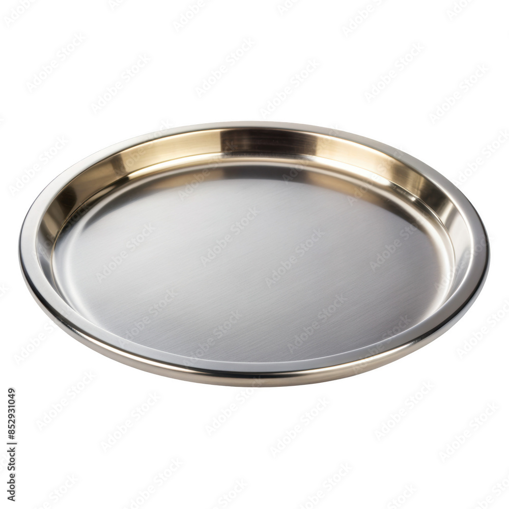 Round stainless steel serving tray. This durable and elegant tray is perfect for serving food and drinks. Isolated on transparent background, png. Round stainless steel serving tray. This durable and elegant tray is perfect for serving food and drinks. Isolated on transparent background, png.
