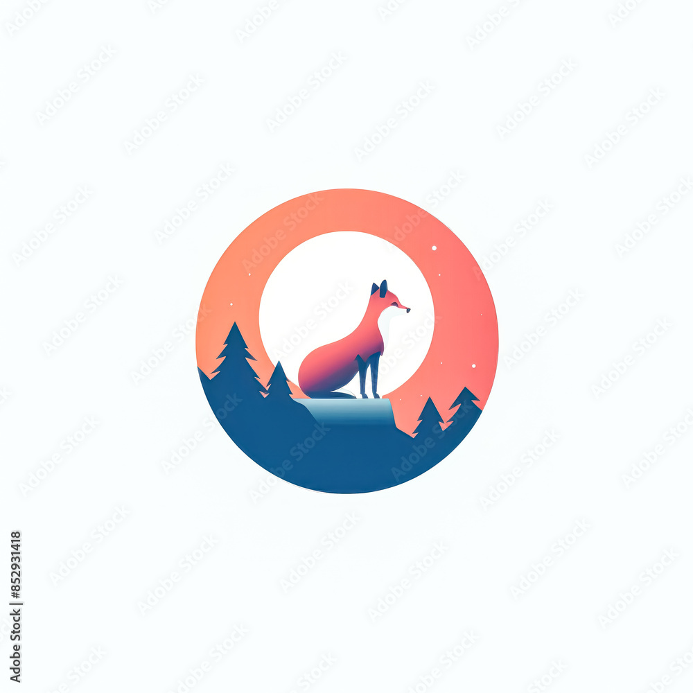 Obraz premium A fox is sitting in the middle of a circle with trees in the background