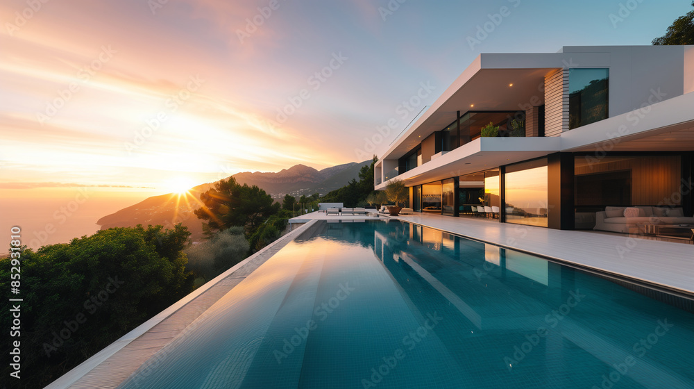 Fototapeta premium Modern villa with open plan living with swimming pool
