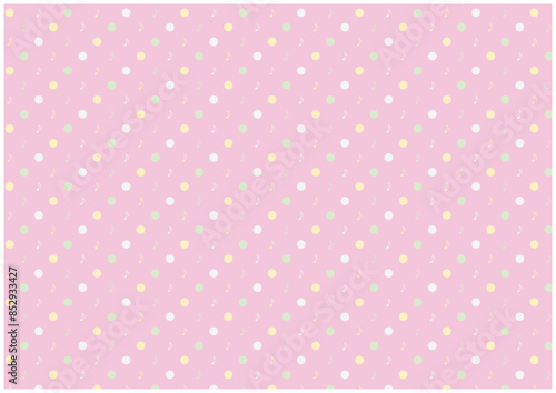 水玉と音符のパターン（ピンク）