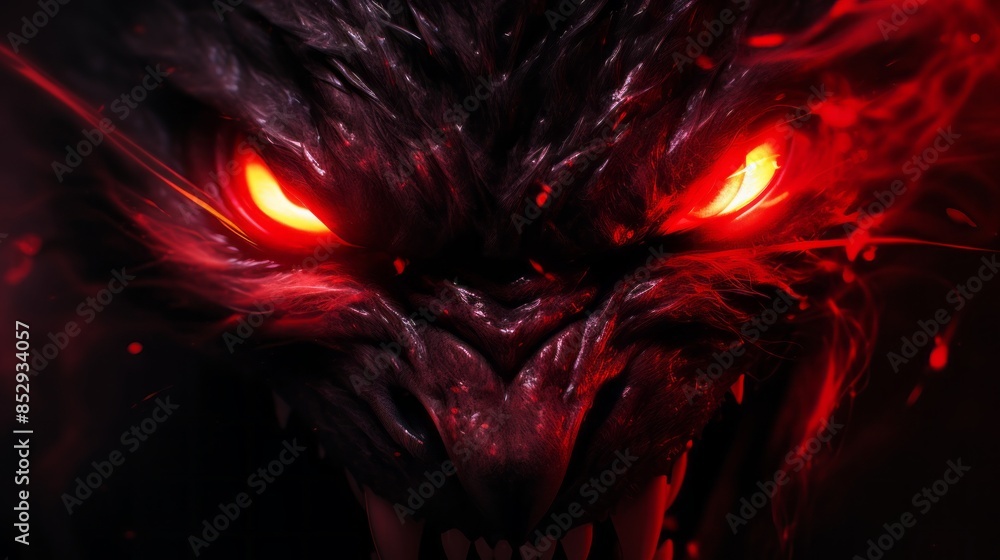 Fototapeta premium an image of a demon with glowing red eyes