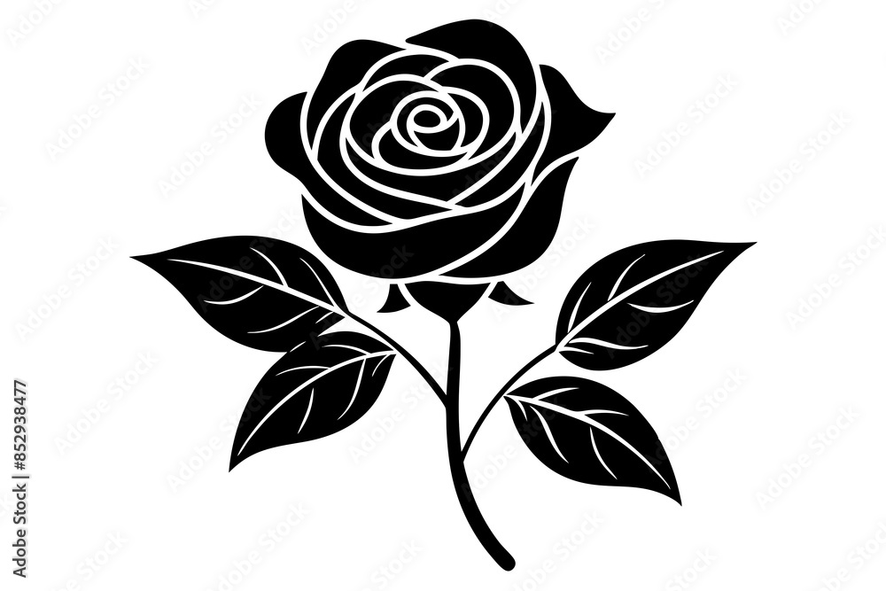 Rose with leaves Silhouette vector illustration Rose with leaves Silhouette vector illustration
