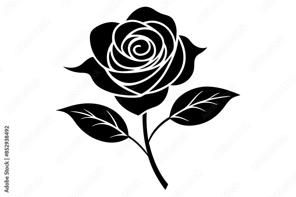Rose with leaves Silhouette vector illustration Rose with leaves Silhouette vector illustration