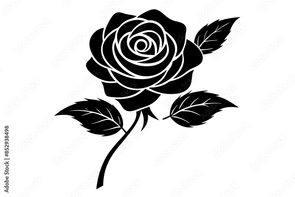 Rose with leaves Silhouette vector illustration Rose with leaves Silhouette vector illustration