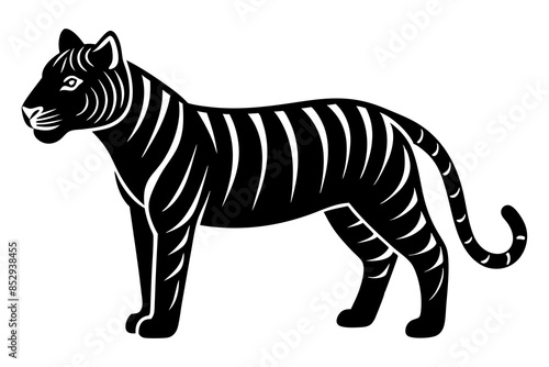 Tiger linocut Silhouette, coloring page style, vector illustration