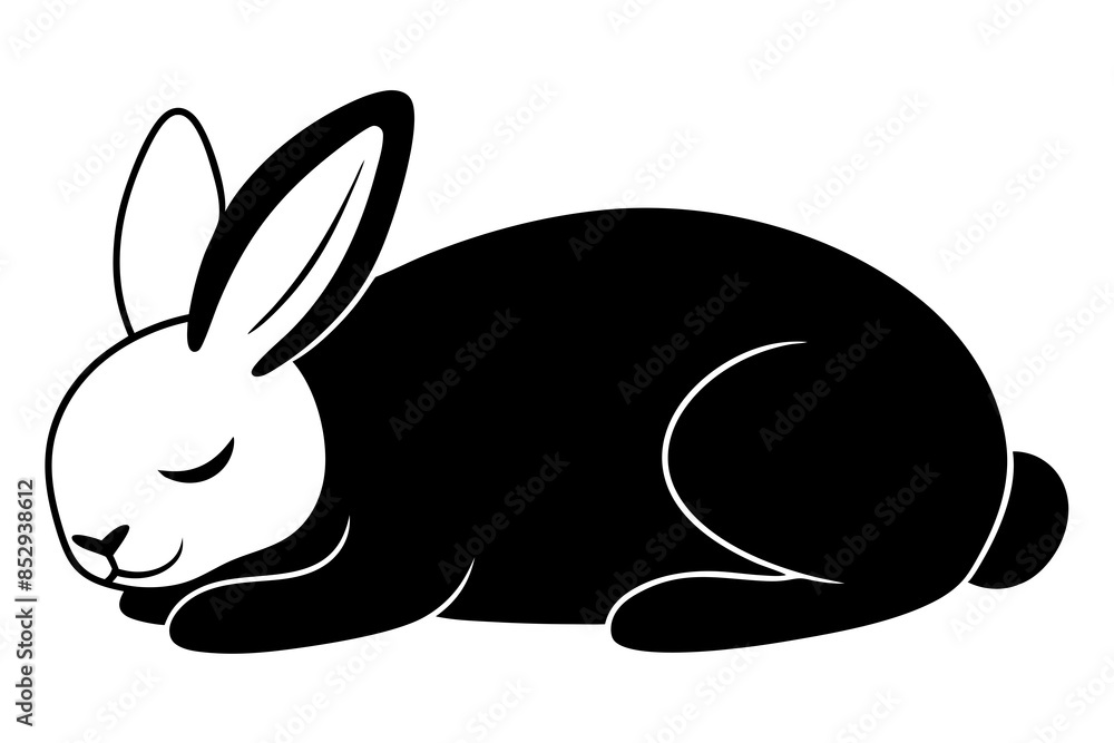cartoon style, A fun white rabbit sleeping with droopy ears, silhouette black color, vector illustration cartoon style, A fun white rabbit sleeping with droopy ears, silhouette black color, vector illustration