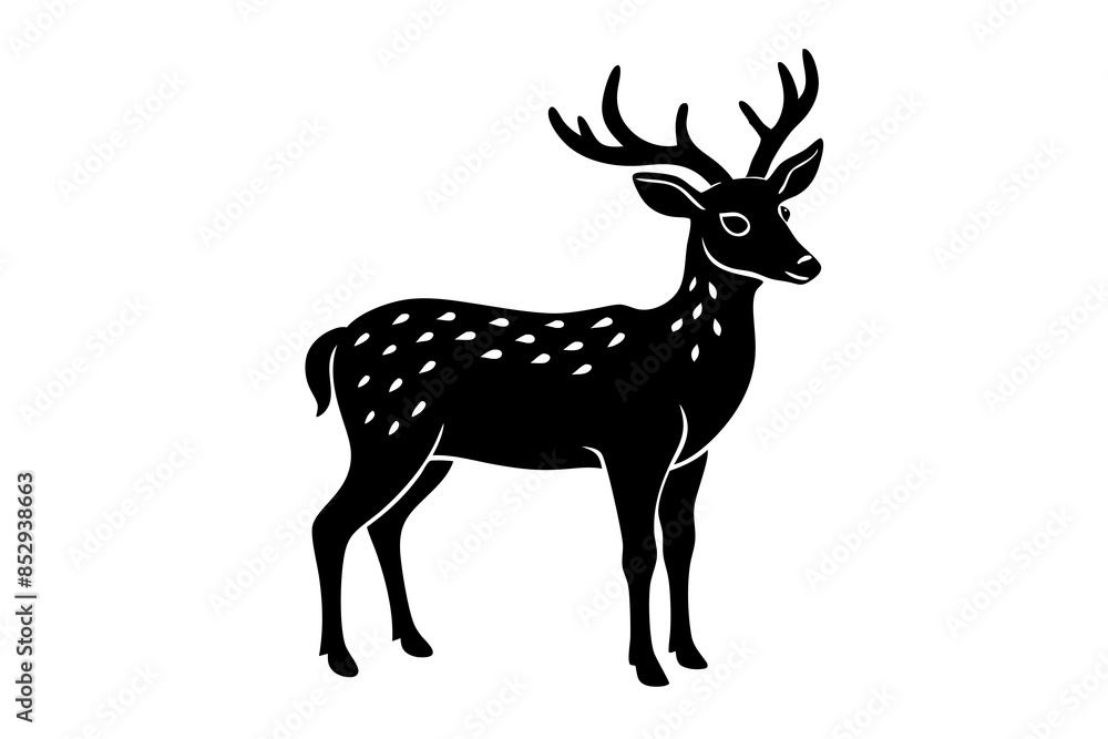 Obraz premium Deer linocut Silhouette, coloring page style, vector illustration