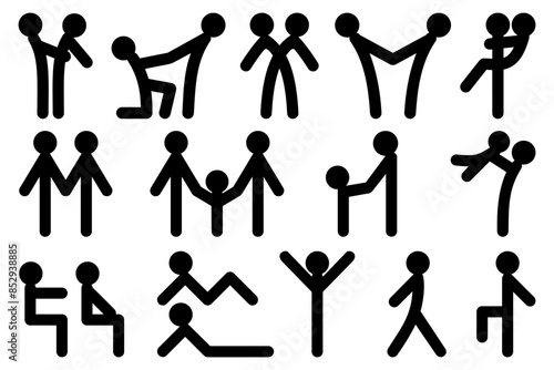 People Icons Set. Stylized human figures couple, parents with kids, singles.