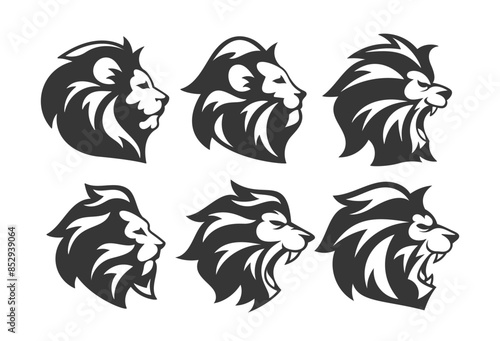 Wallpaper Mural Set Of Six Lion Head Silhouettes In Various Artistic Styles For Use In Logos, Tattoos, Mascots, Or Illustrating Strength Torontodigital.ca