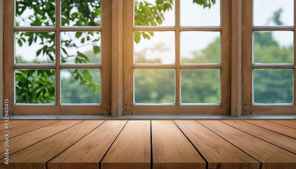 Sunlit Interior: Wooden Table and Windowed Room Decor