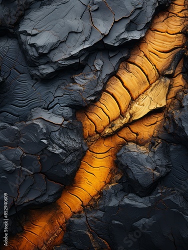 an image of a lava rock with orange and black stripes