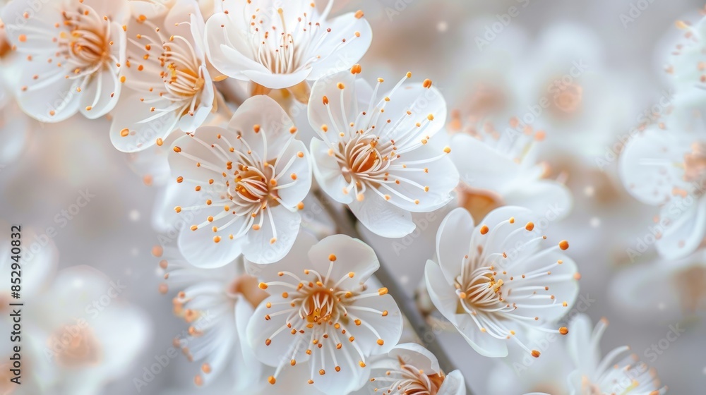 Macro close up of white ornamental plum blossoms Macro close up of white ornamental plum blossoms