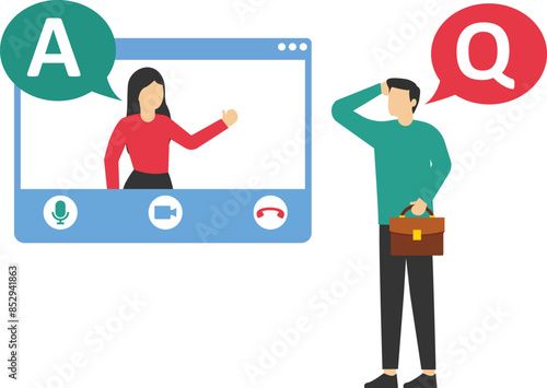 Virtual assistant of scenes isolated. People call and send messages to customer support, set in flat design. Vector illustration for blogging, website, mobile app, promotional materials.

