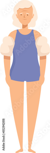 Senior woman wearing inflatable armbands standing ready for a swimming lesson