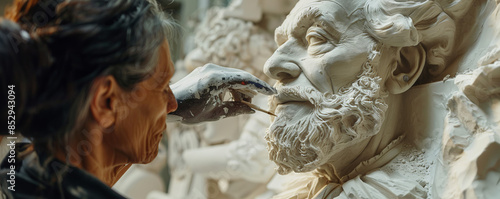 An artist sculpting a lifelike bust of a famous historical figure, capturing their likeness and personality. photo