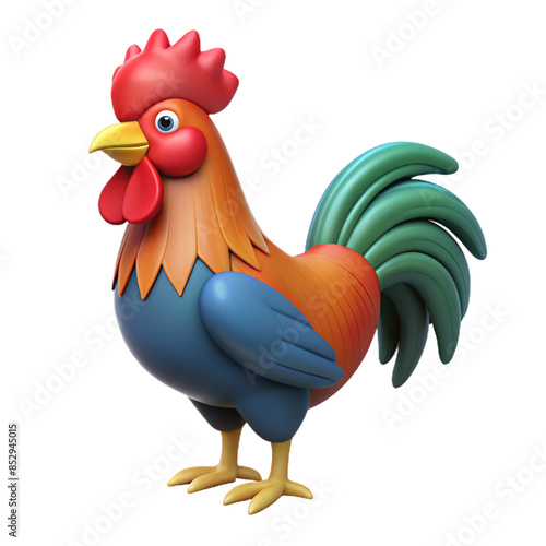 chicken hen rooster cartoon 3d rendering illustration, isolated on transparent background