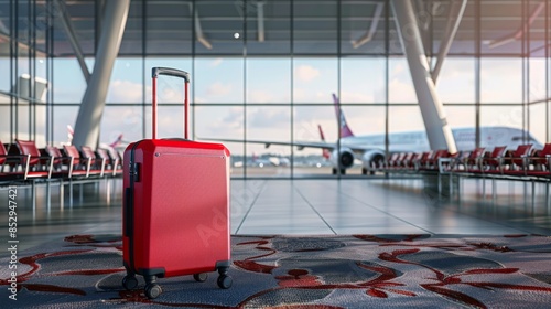 The red suitcase at airport photo