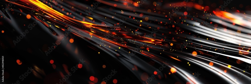 Dynamic fiery streaks and glowing particles flow across a dark background, creating an abstract design Dynamic fiery streaks and glowing particles flow across a dark background, creating an abstract design
