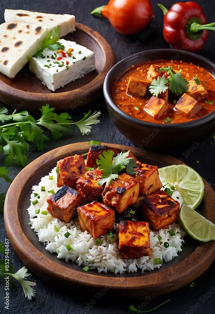 Paneer Tikka is popular appetizer made with cubes of paneer and veggies marinated with yogurt and spices Paneer Tikka is popular appetizer made with cubes of paneer and veggies marinated with yogurt and spices