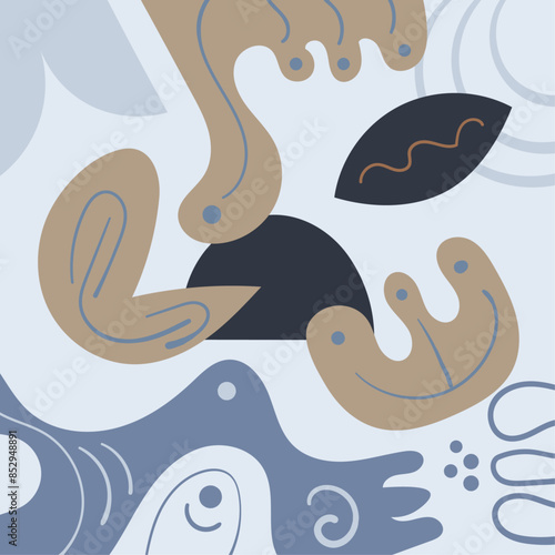 Hand drawn flat abstract shapes background