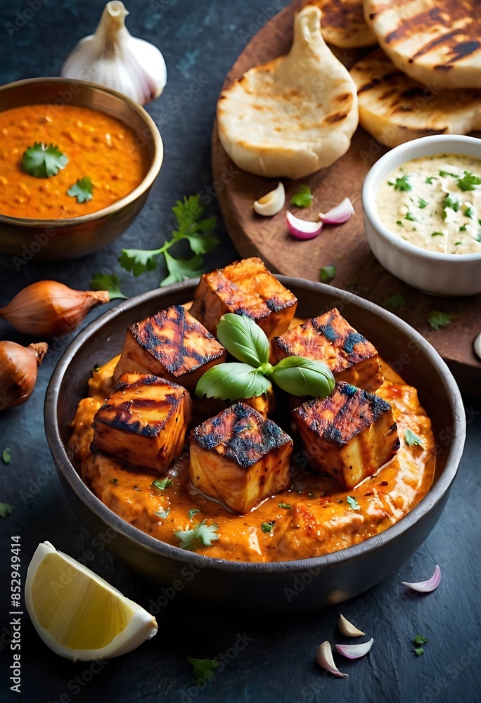 Paneer Tikka is popular appetizer made with cubes of paneer and veggies marinated with yogurt and spices Paneer Tikka is popular appetizer made with cubes of paneer and veggies marinated with yogurt and spices