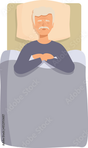 Sad senior man lying in bed awake, unable to sleep and suffering from insomnia