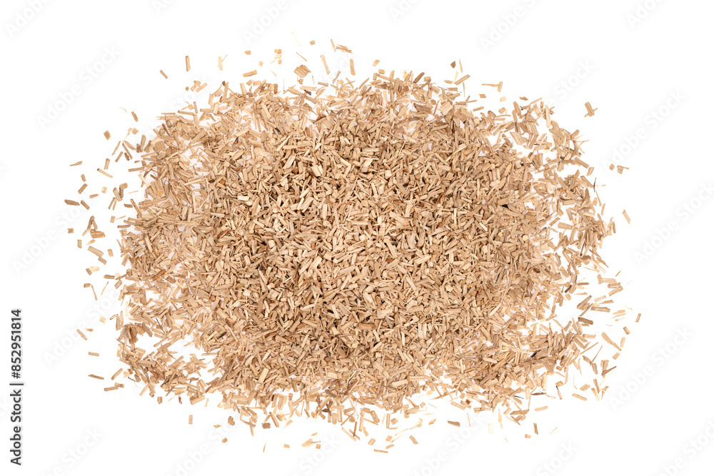 Wooden chips isolated on white background. small wood chips for smoking. sawdust texture. ecological fue Wooden chips isolated on white background. small wood chips for smoking. sawdust texture. ecological fue