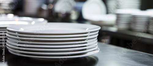 Neatly Arranged Clean Plates Ready for Service