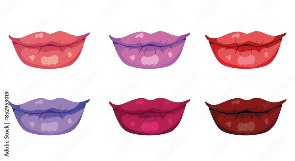 Different lipstick colors on woman lips isolaed set concept. Vector flat graphic design illustration
Different lipstick colors on woman lips isolaed set concept. Vector flat graphic design illustration