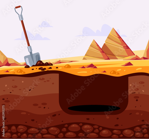 Big deep dig hole in ground soil concept. Vector graphic design element illustration