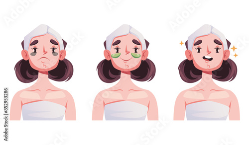 Eye patch effect skin face woman care concept. Vector flat graphic design cartoon illustration