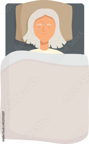 Elderly woman is sleeping peacefully in her bed with her eyes closed