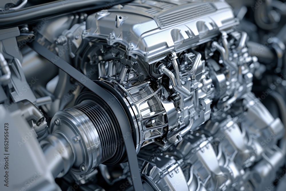 Detailed close up of advanced car engine design in high quality cutaway view image Detailed close up of advanced car engine design in high quality cutaway view image