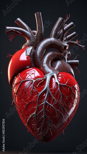 Human heart health concept as a symbol for growing a body organ and the veins and arteries of the circulatory system as a body part shaped as tree roots and branches as a medical metaphor for life