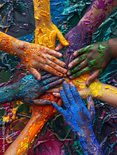 Vibrant Fauvism of Teamwork: Diverse Group Collaborating in Macro Detail