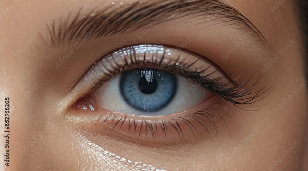 Close up of beautiful woman's blue eyes with eyelash and brow lift.	