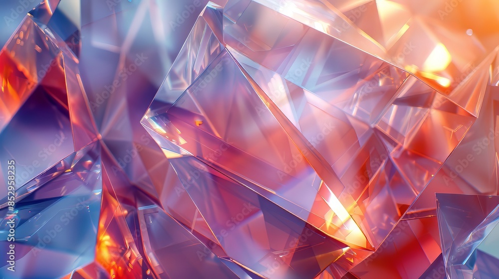 Abstract Crystal Structure With Red, Orange, and Blue Hues Abstract Crystal Structure With Red, Orange, and Blue Hues