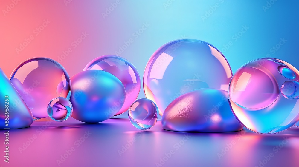Colorful Glass Spheres on Pink Background Colorful Glass Spheres on Pink Background