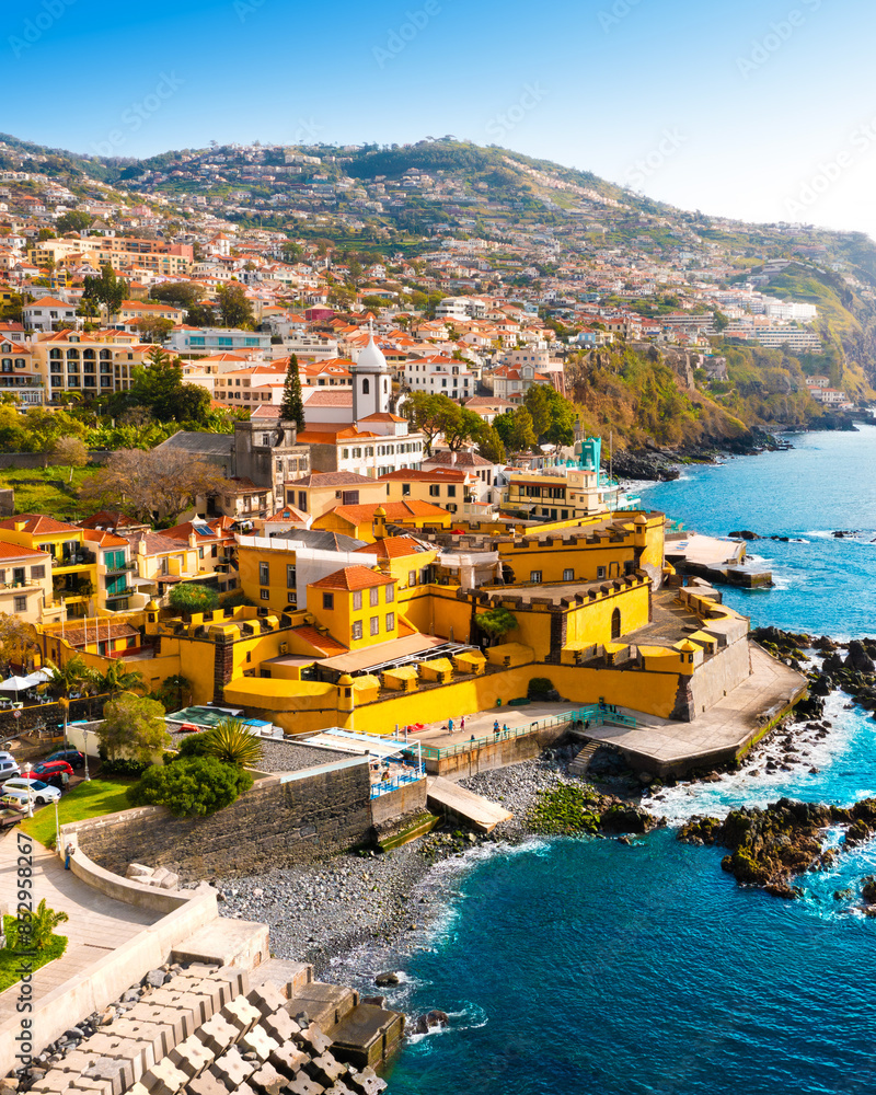 View of Funchal and Fuerte De Madeira in the historical center. Madeira Island, Portugal