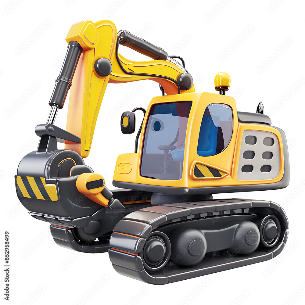 Fototapeta premium Excavator icon isolated on transparent background. 3d render style illustration.