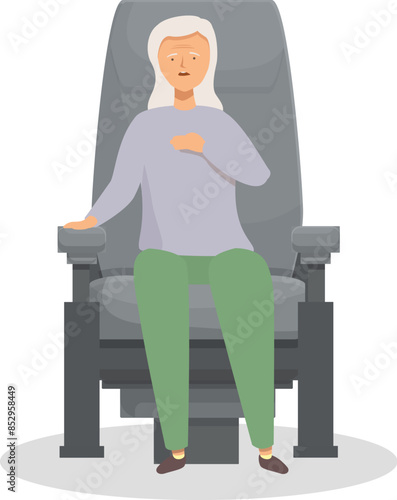 Elderly female passenger experiencing chest pain, a potential symptom of a heart attack, while on an airplane