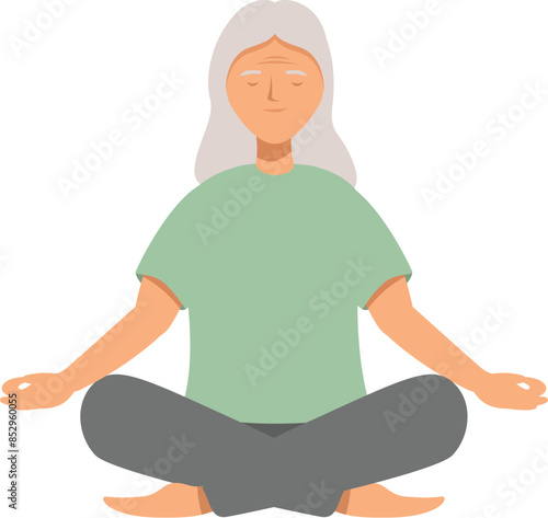 Senior woman practicing yoga, meditating in lotus pose, enjoying healthy lifestyle