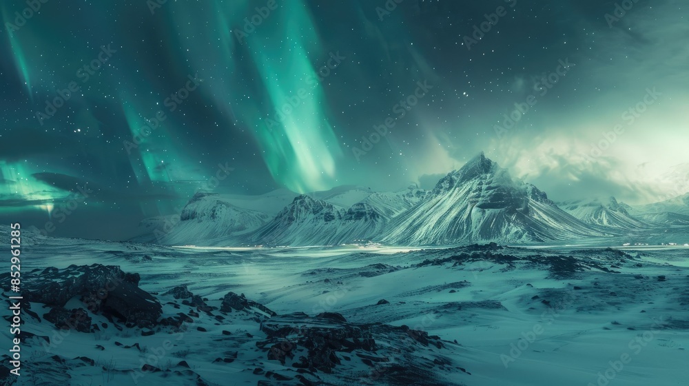 majestic view of the Northern Lights over a snowy landscape in Iceland AI generated majestic view of the Northern Lights over a snowy landscape in Iceland AI generated