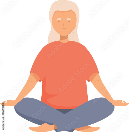 Senior woman meditating in lotus pose, practicing yoga and mindfulness, promoting healthy lifestyle and well being