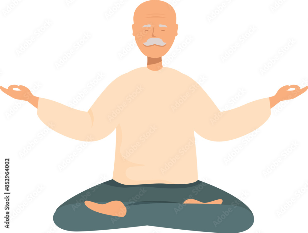 Senior man meditating in lotus position, practicing yoga and mindfulness, finding inner peace and balance, healthy lifestyle concept Senior man meditating in lotus position, practicing yoga and mindfulness, finding inner peace and balance, healthy lifestyle concept