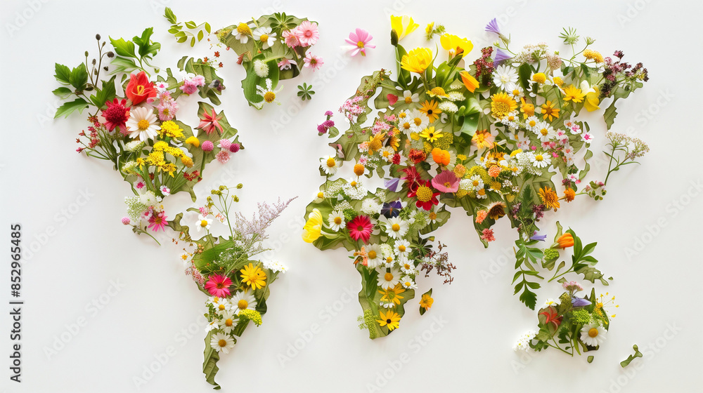 world map covered in wildflowers world map covered in wildflowers