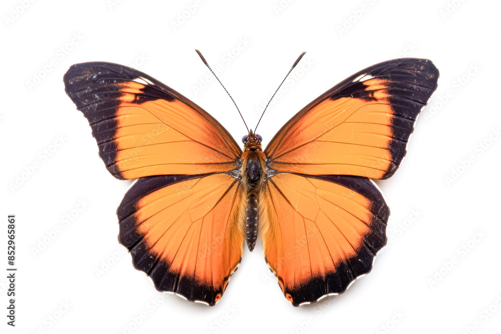 A large orange butterfly with black markings on its wings. A large orange butterfly with black markings on its wings.