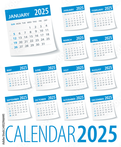 2025 Calendar Leaves Set - Vector Illustration